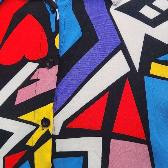 Women's Button Blouse Xlarge Artsy Pop Funky Geometric Festival Concert - Picture 11 of 14